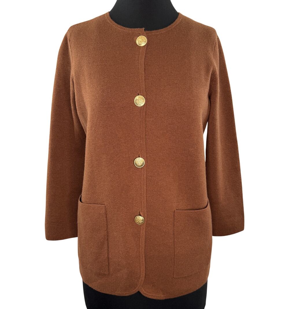 J.Crew Giselle Brown Cardigan Sweater Knit Cotton Crew Neck Gold Button XX-Small